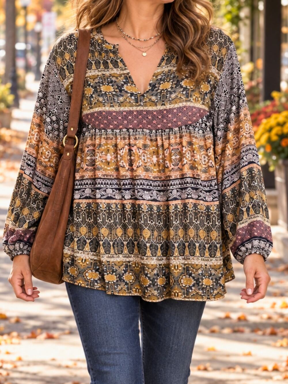 Lucky Brand Boho Paisley Peasant Blouse Balloon Sleeve Small